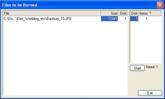 List of Files to be burned