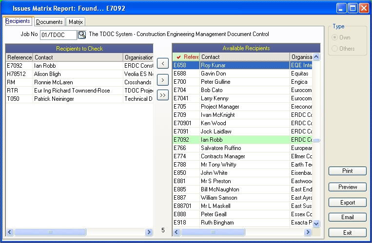 Matrix - Select Recipients