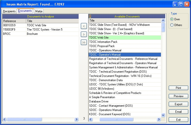 Matrix - Select Documents