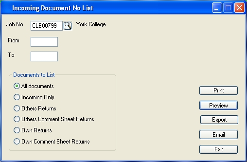 Incoming Document Number List